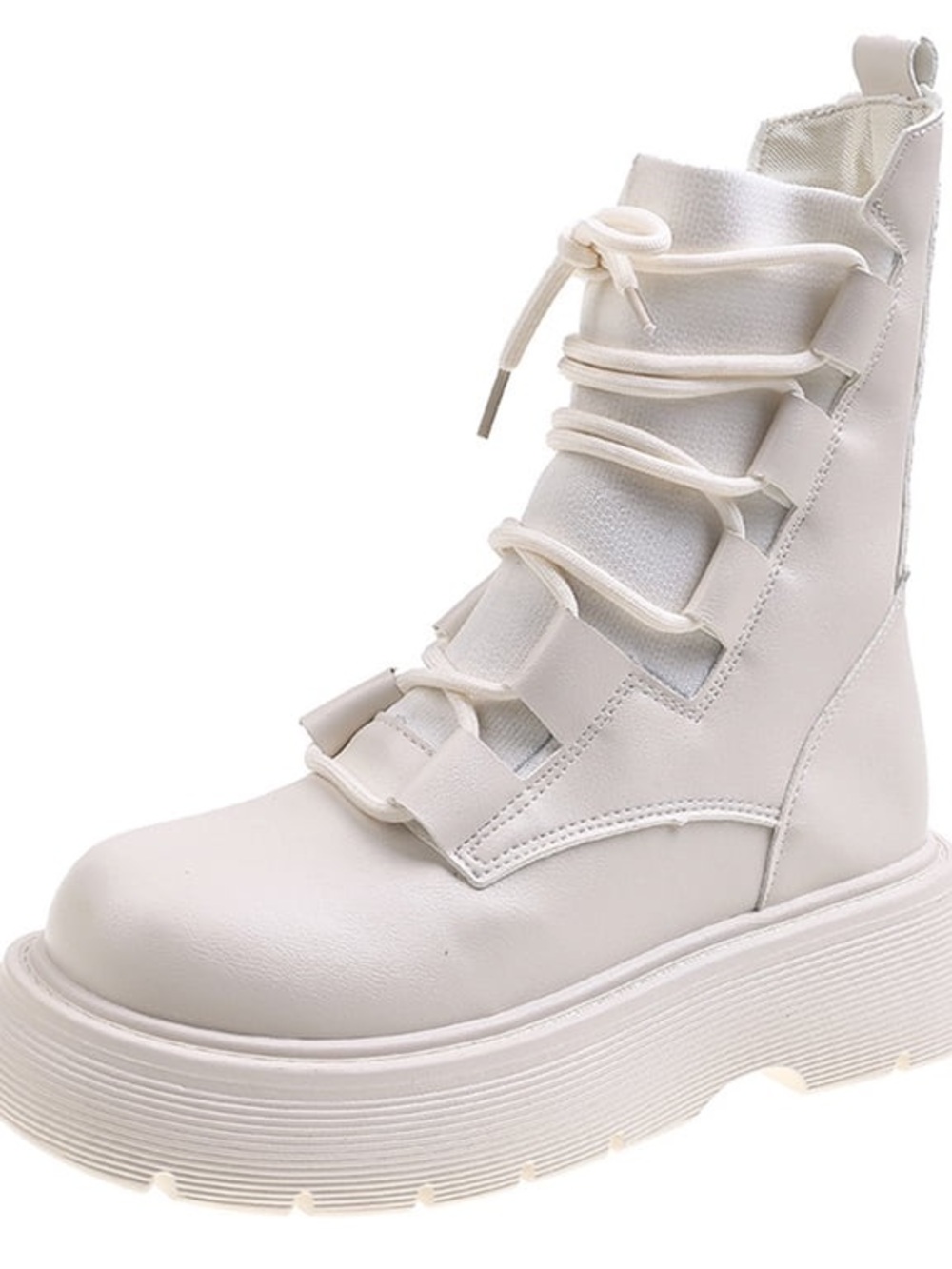 Chunky Platform Lace-Up Women's Ankle Boot in Cream.  Size 38/8.5 US.